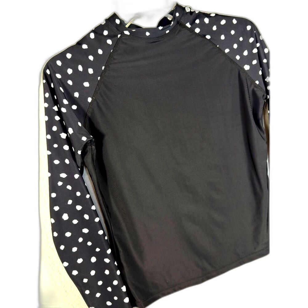 California Sunshine Black & White Polka Dot Rash Guard Long Sleeve Swim Shirt S - Picture 3 of 7